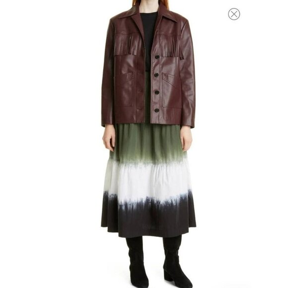 Derek Lam 10 Crosby Tie Dye Green Black Tiered Fall Midi Skirt Bohemian Size 4 - Picture 1 of 8